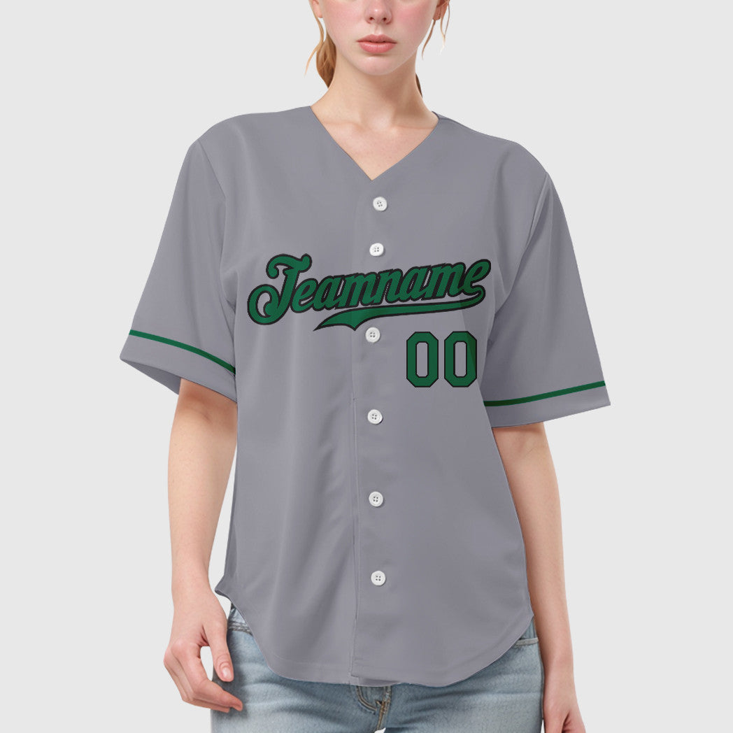 Custom Gray Black Kelly Green Baseball Jersey