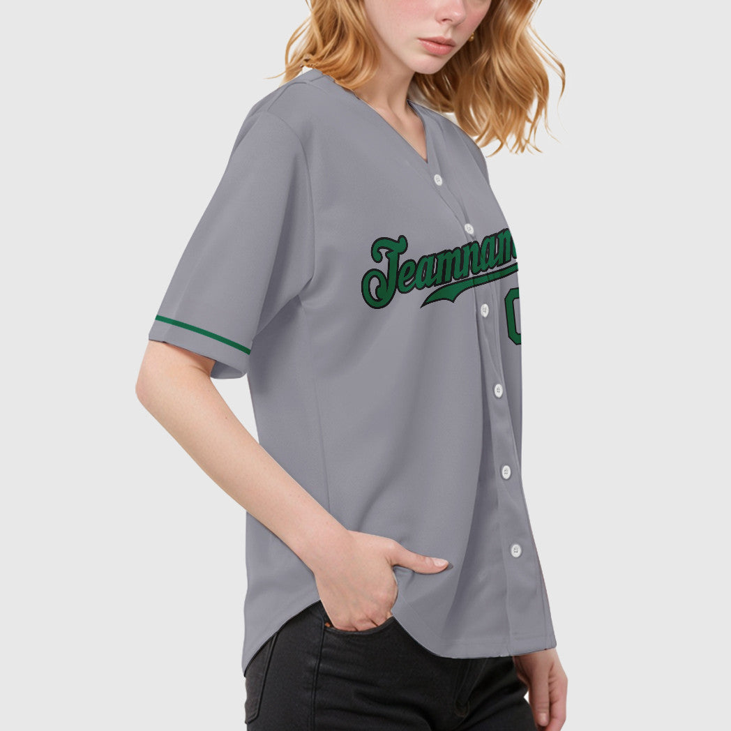 Custom Gray Black Kelly Green Baseball Jersey