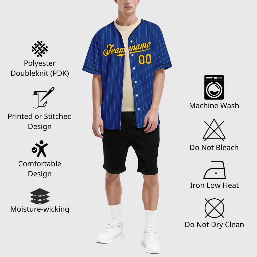 Custom Royal Yellow Black Pinstripe Baseball Jersey