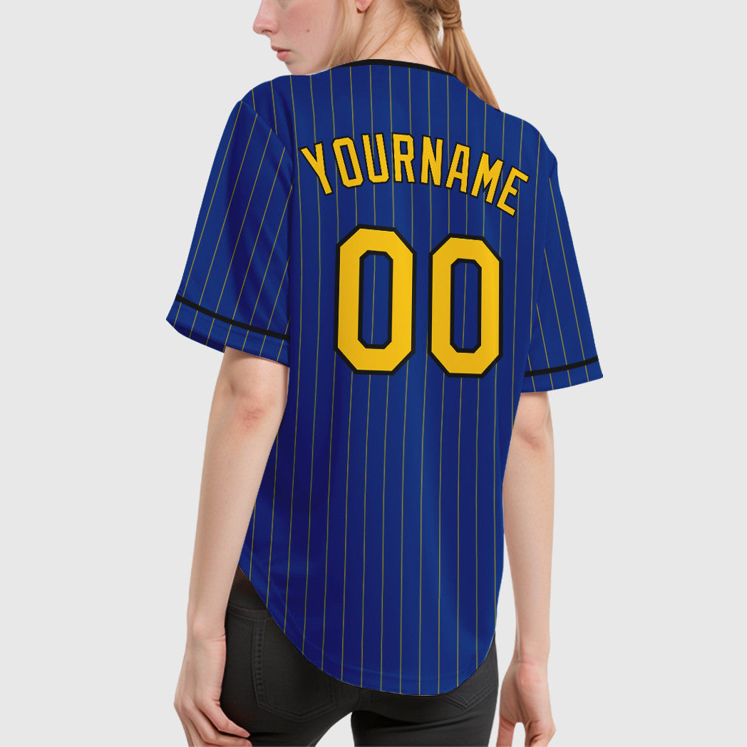 Custom Royal Yellow Black Pinstripe Baseball Jersey
