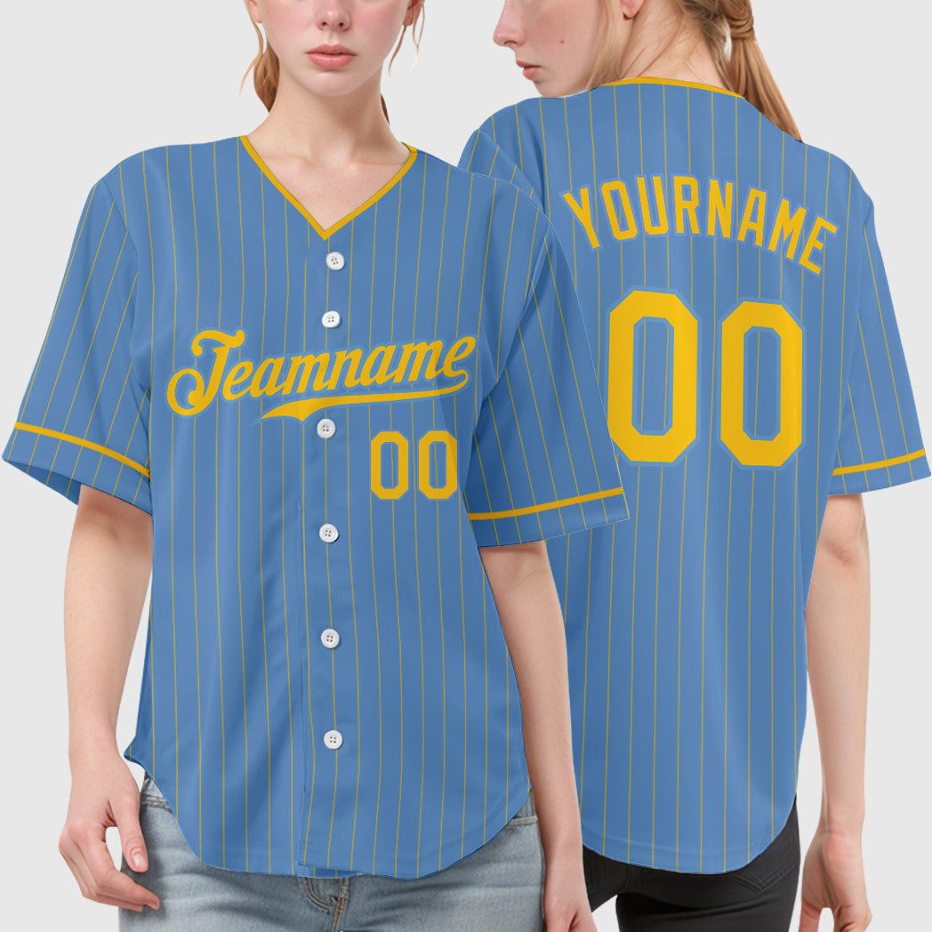 Custom Light Blue Yellow Yellow Pinstripe Baseball Jersey