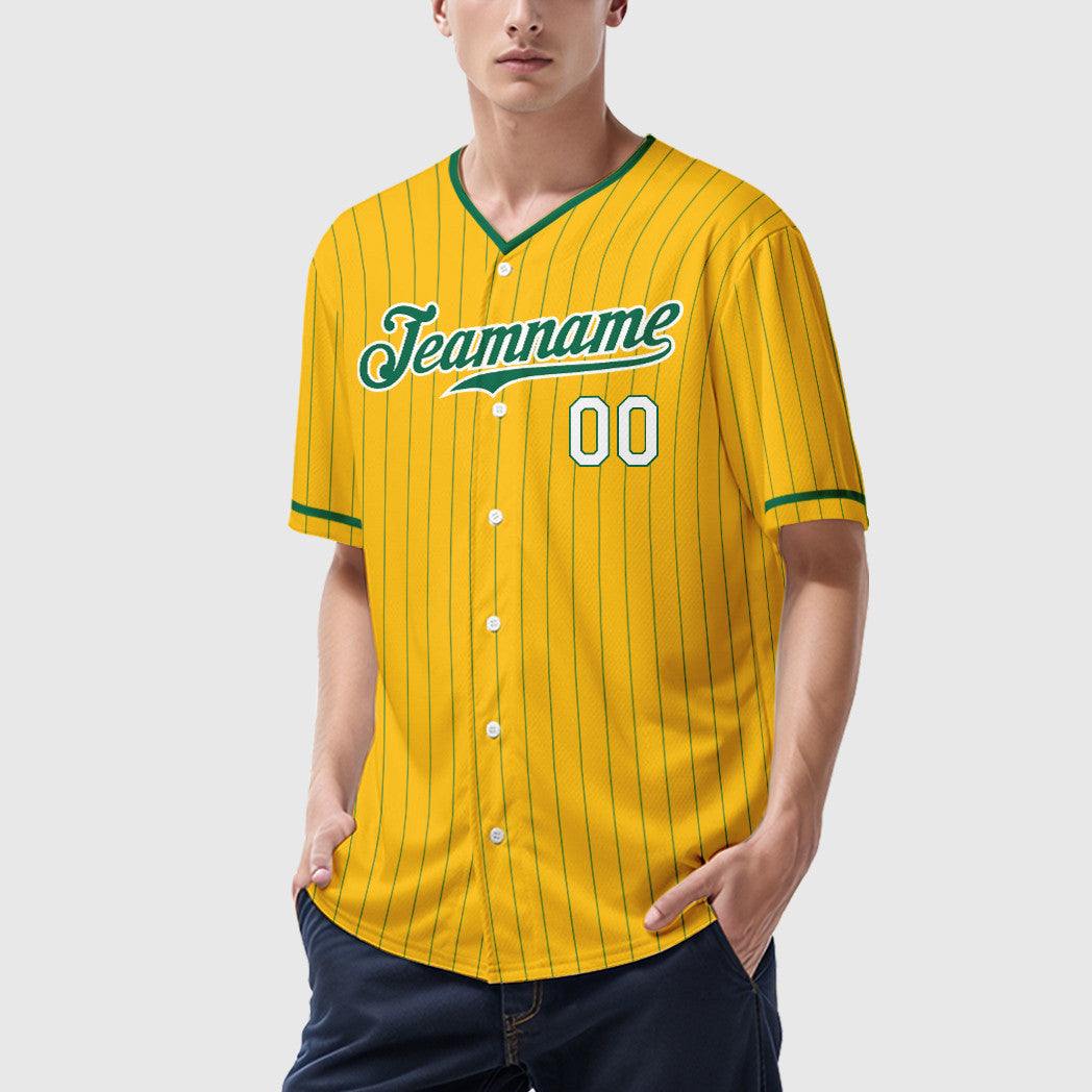 Custom Yellow Kelly Green Kelly Green-White Pinstripe Baseball Jersey
