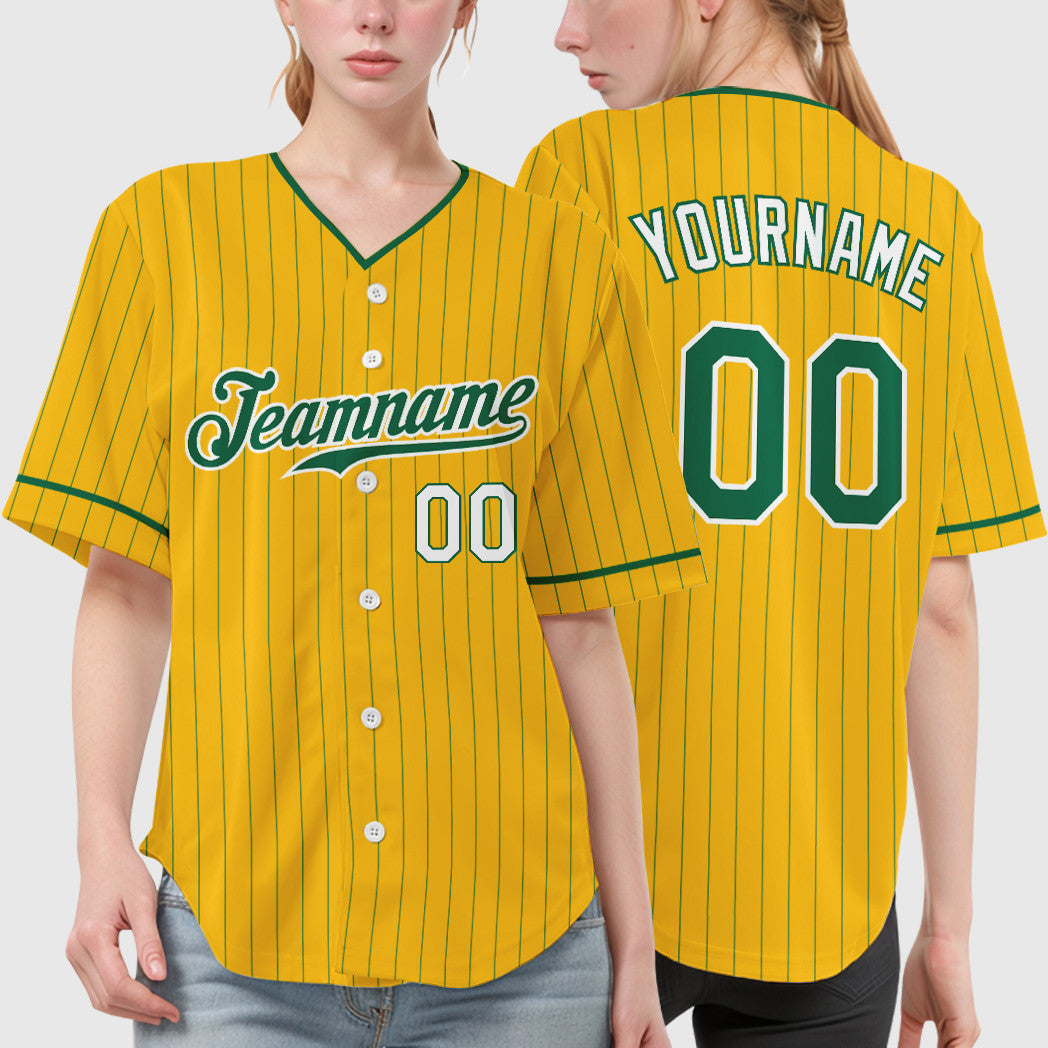 Custom Yellow Kelly Green Kelly Green-White Pinstripe Baseball Jersey