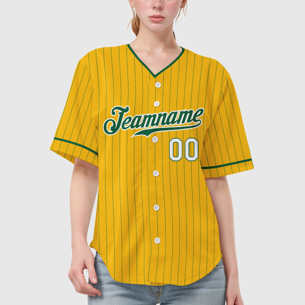Custom Yellow Kelly Green Kelly Green-White Pinstripe Baseball Jersey