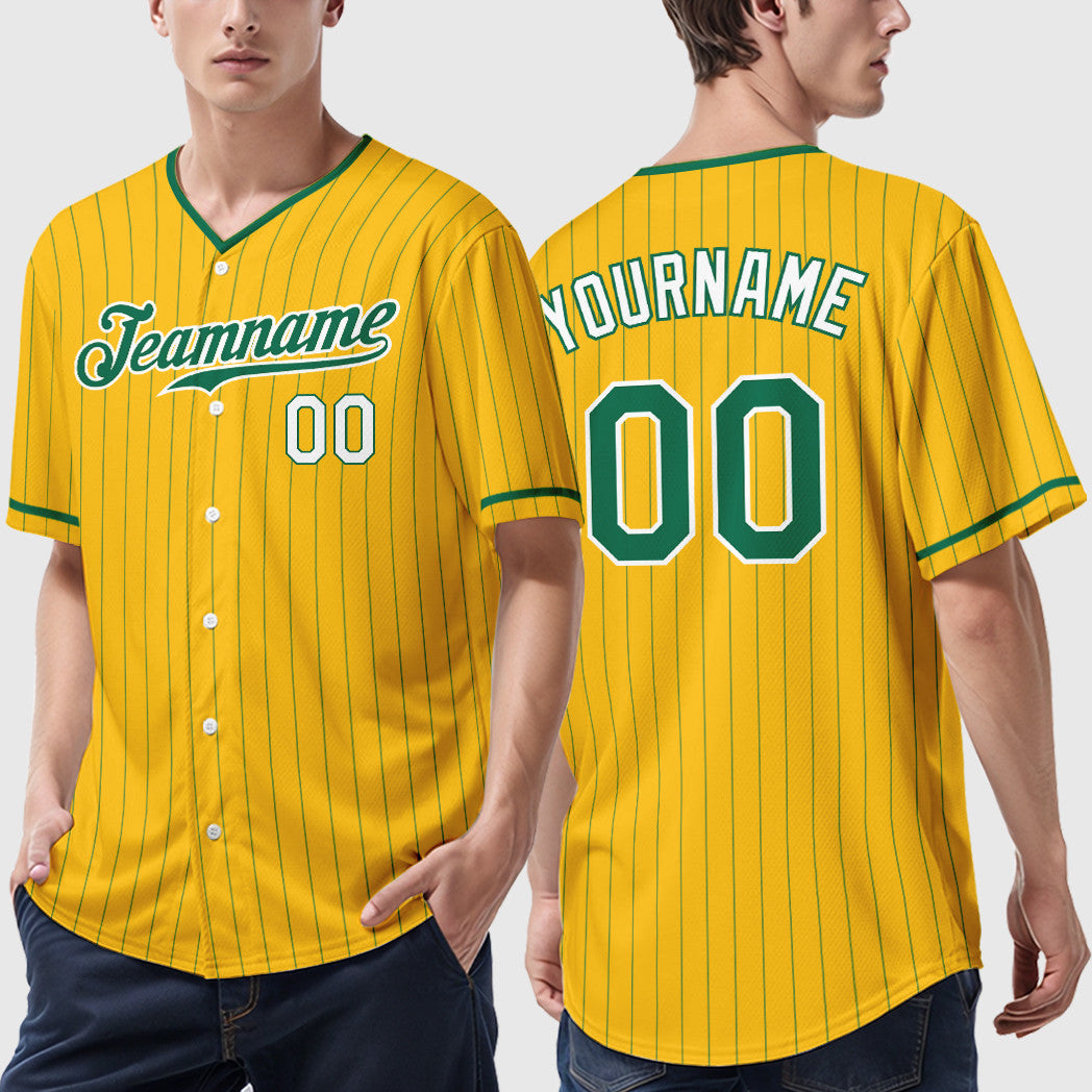 Custom Yellow Kelly Green Kelly Green-White Pinstripe Baseball Jersey