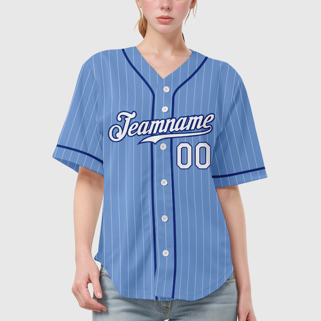 Custom Powder Blue White Royal Piping Pinstripe Baseball Jersey