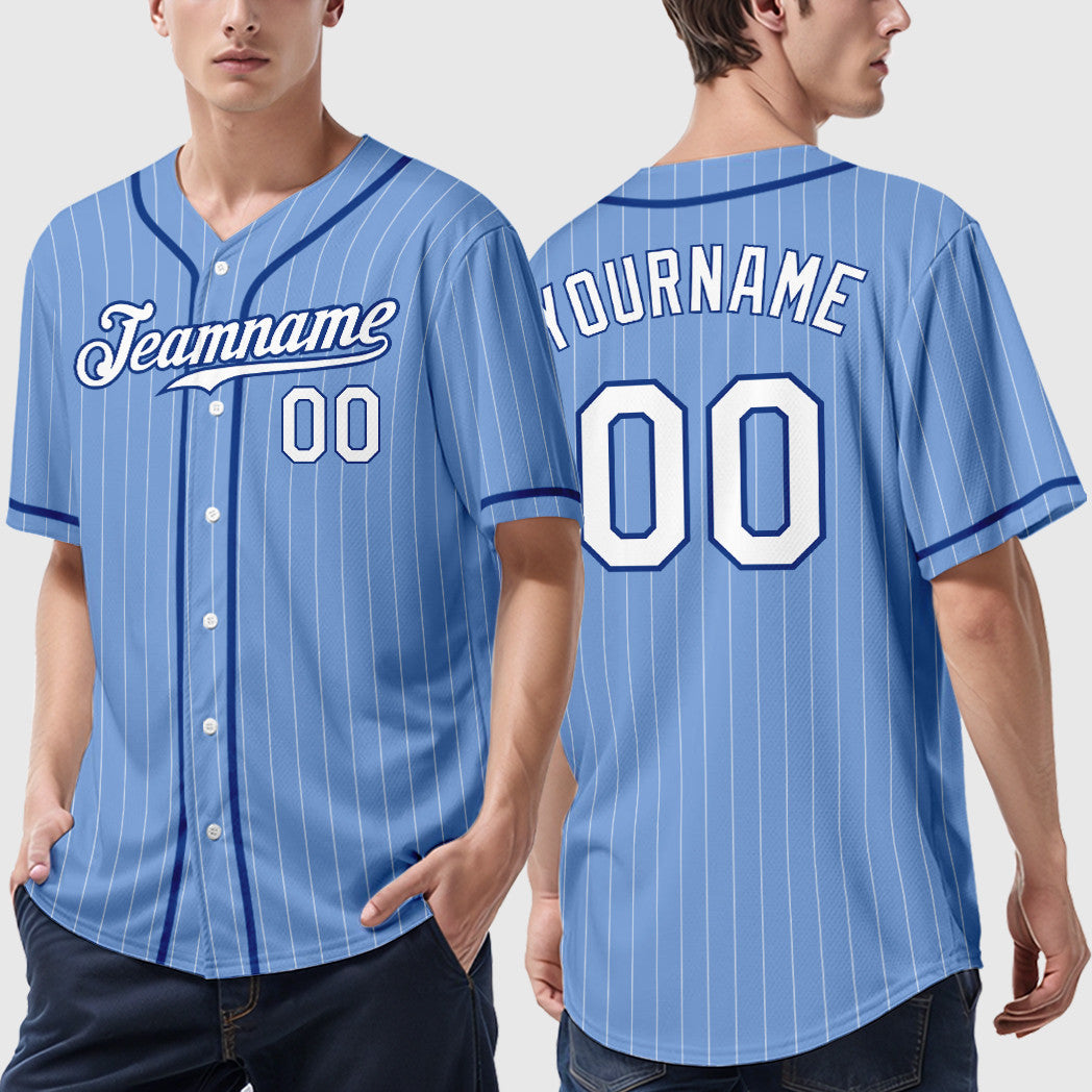 Custom Powder Blue White Royal Piping Pinstripe Baseball Jersey