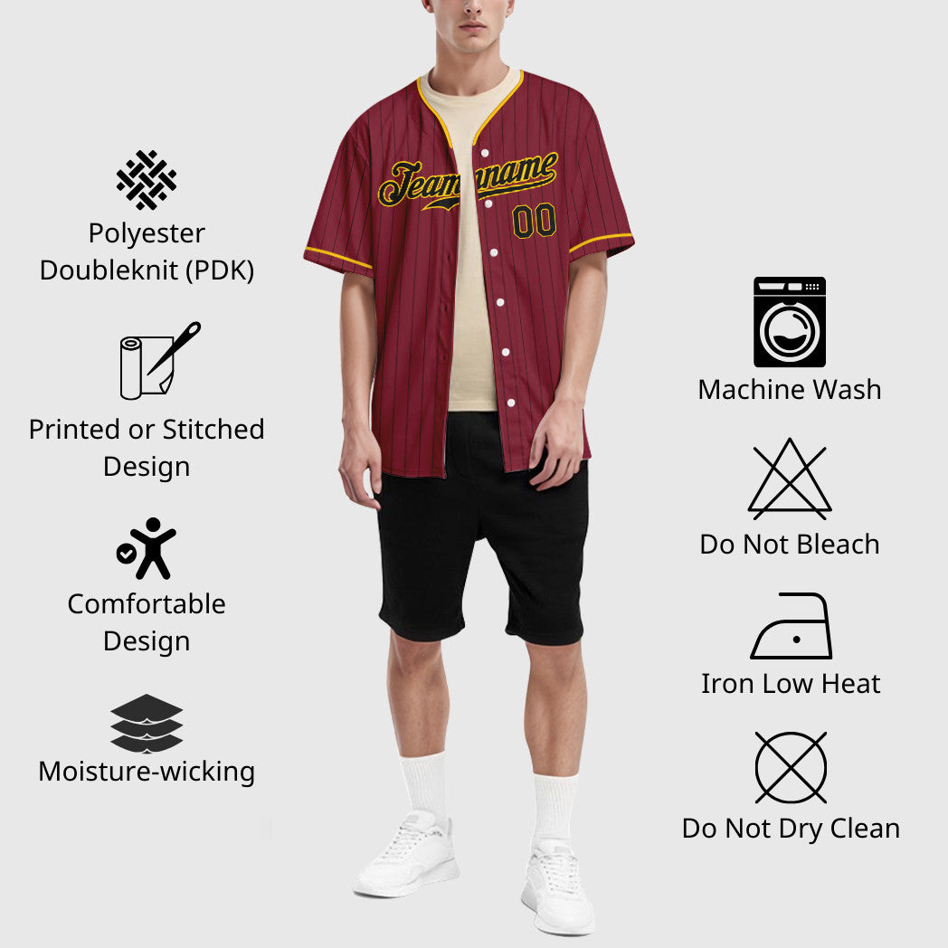 Custom Crimson Black Black-Gold Pinstripe Baseball Jersey