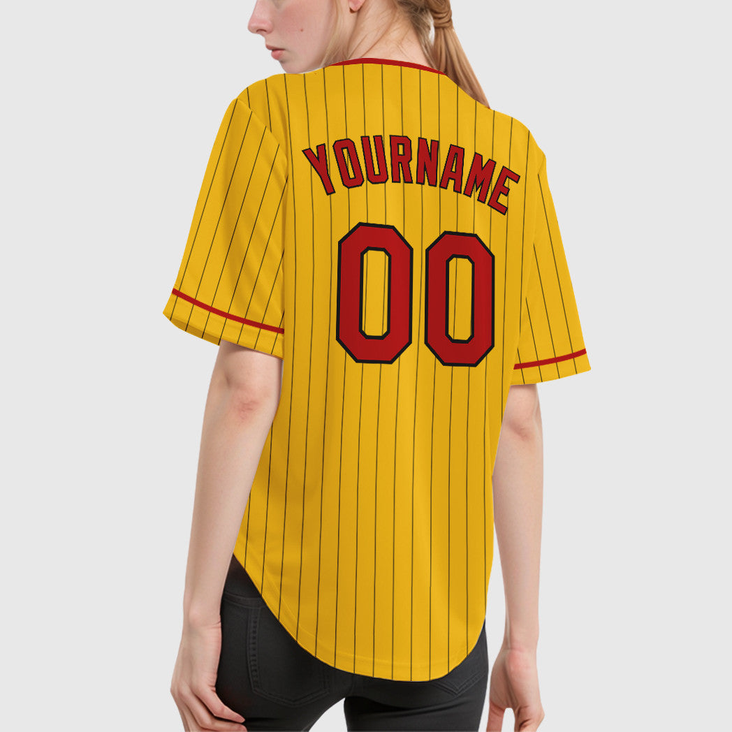 Custom Yellow Black Red-Black Pinstripe Baseball Jersey