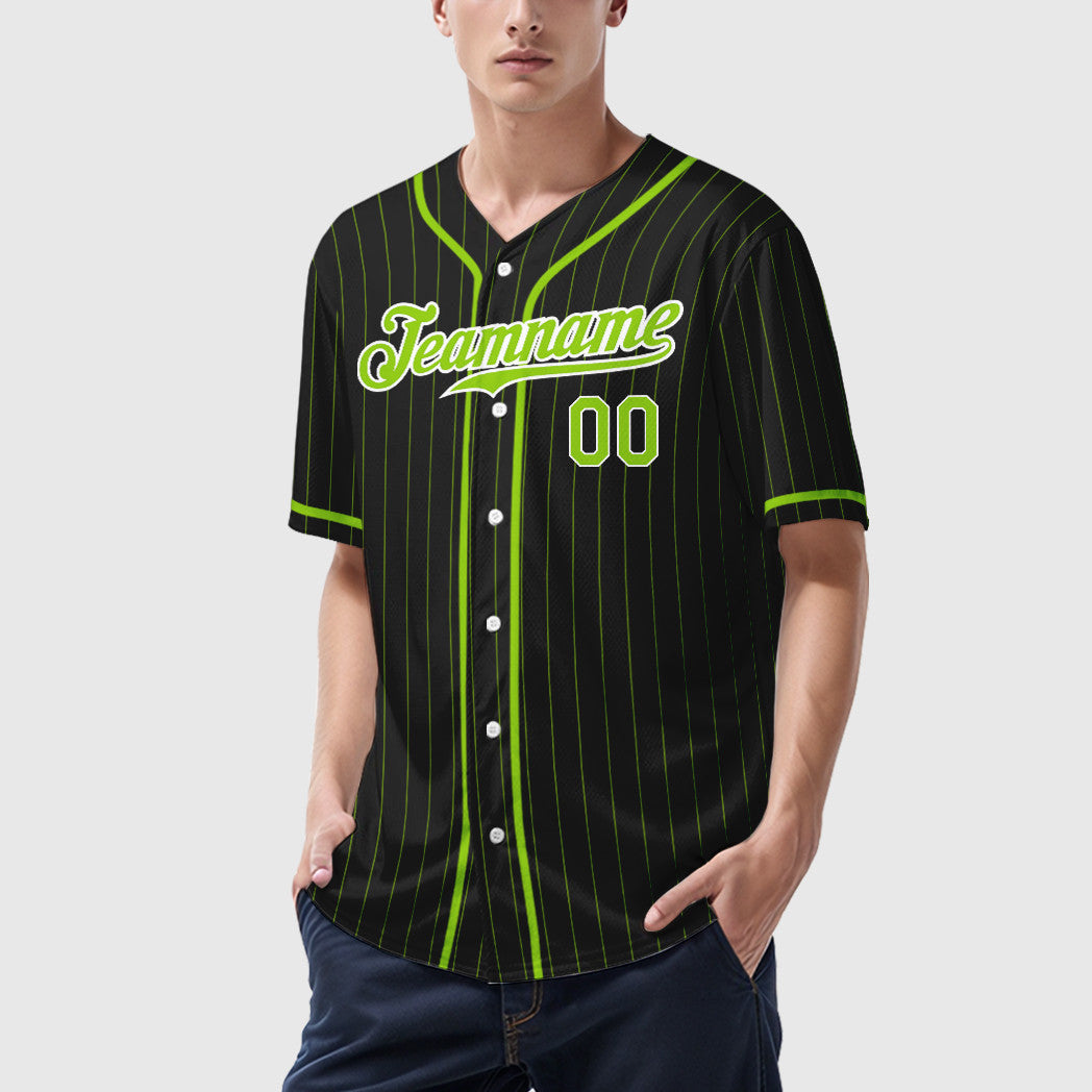 Custom Black Neon Green Neon Green Piping Pinstripe Baseball Jersey