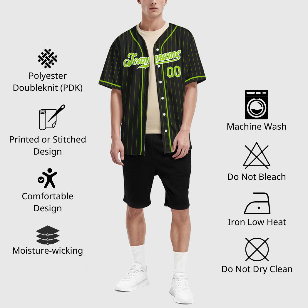 Custom Black Neon Green Neon Green Piping Pinstripe Baseball Jersey