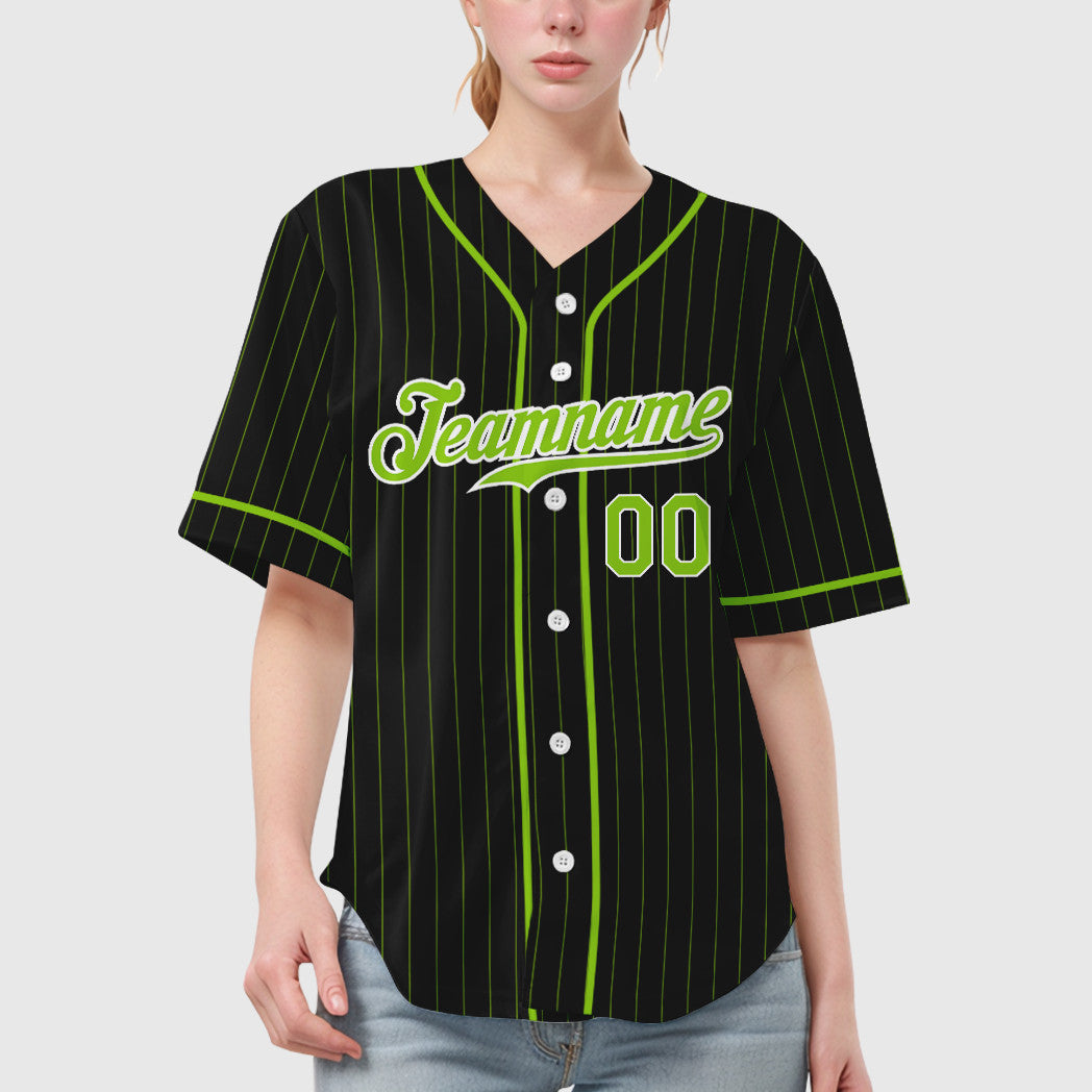 Custom Black Neon Green Neon Green Piping Pinstripe Baseball Jersey