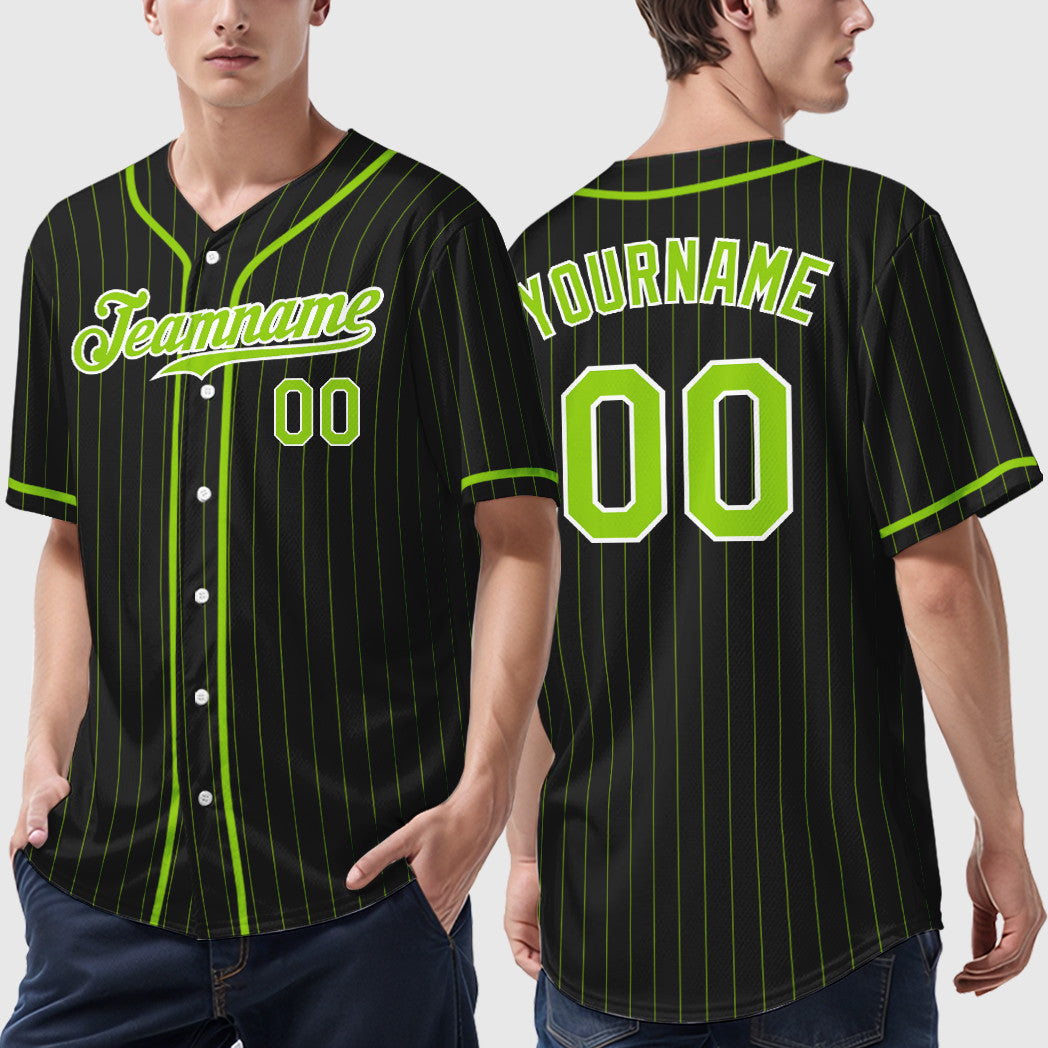 Custom Black Neon Green Neon Green Piping Pinstripe Baseball Jersey