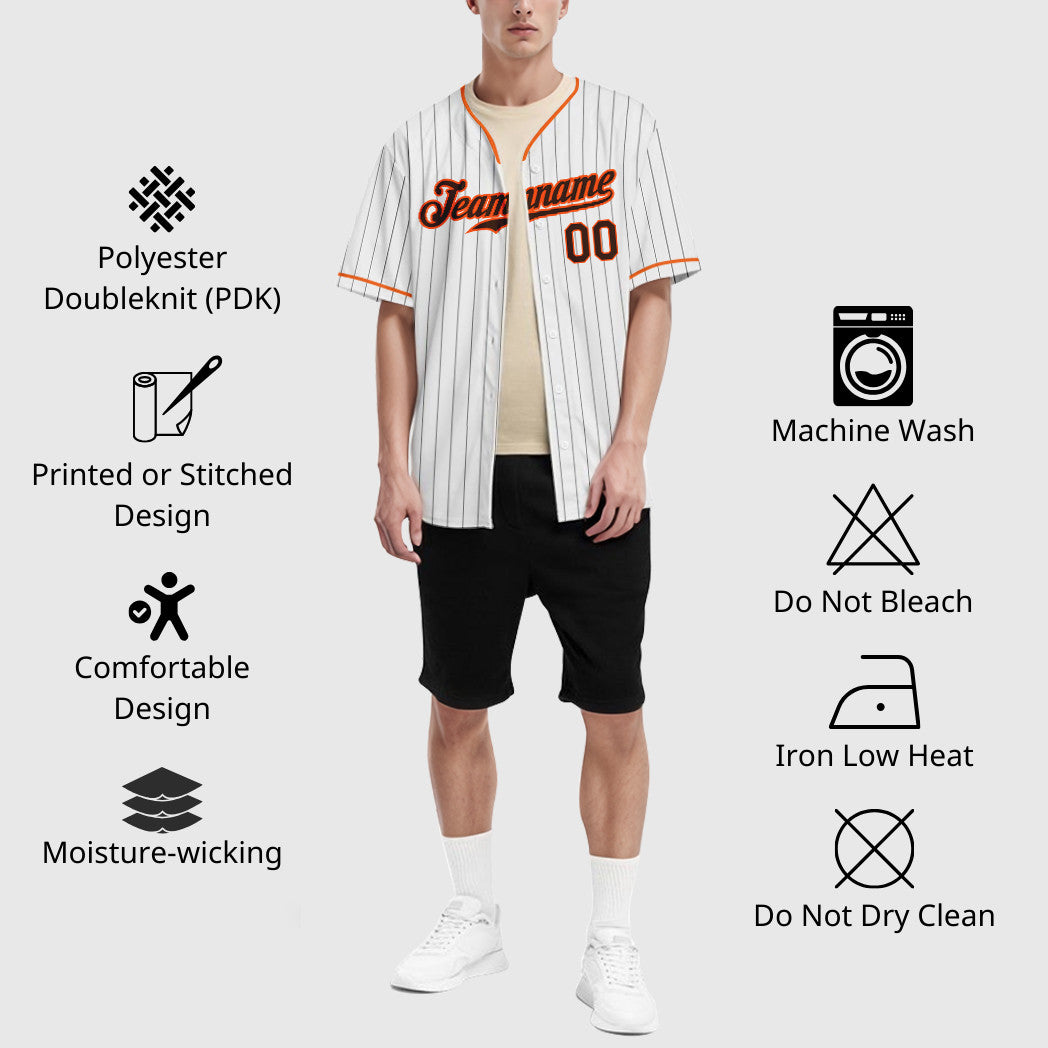Custom White Brown Brown-Orange Pinstripe Baseball Jersey