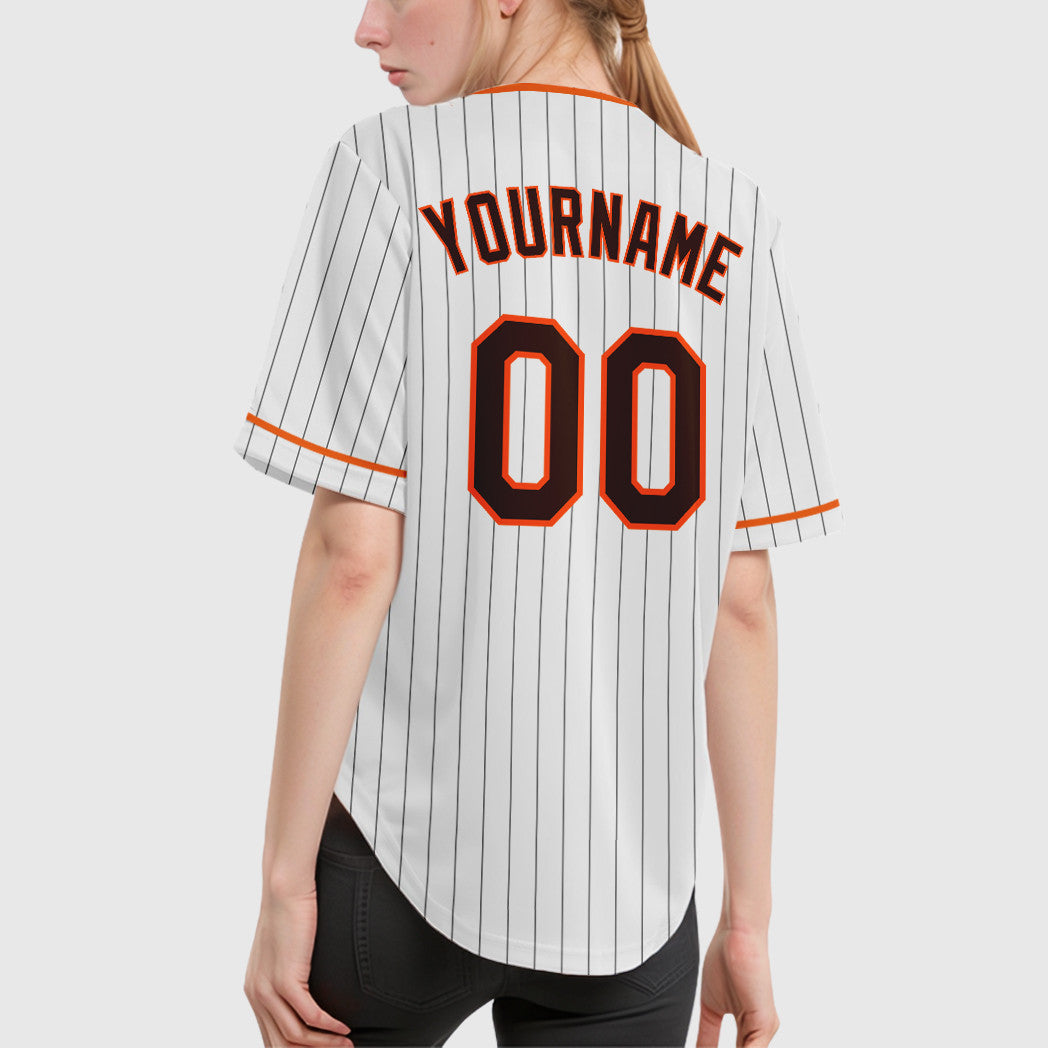 Custom White Brown Brown-Orange Pinstripe Baseball Jersey