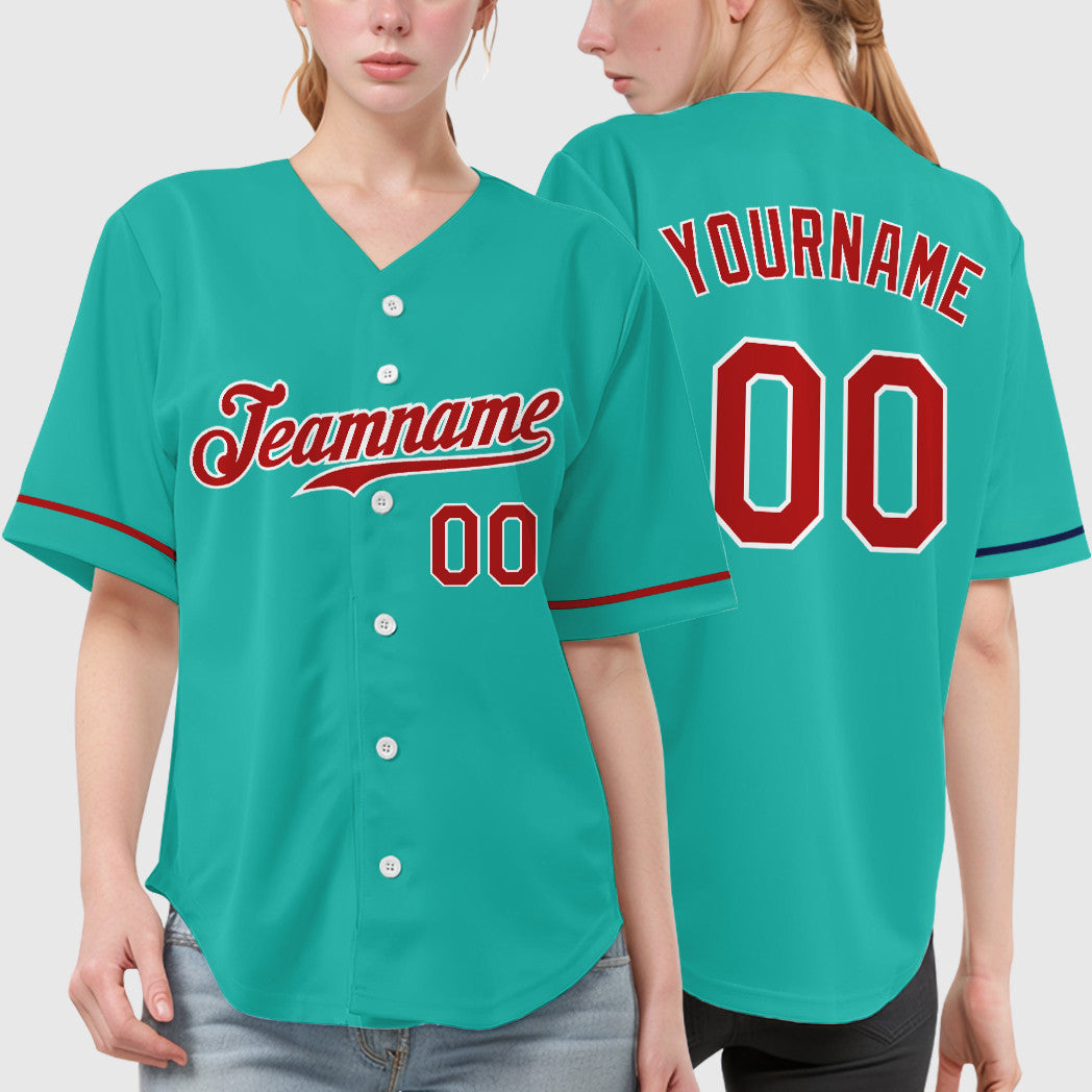 Custom Aqua White Red Baseball Jersey