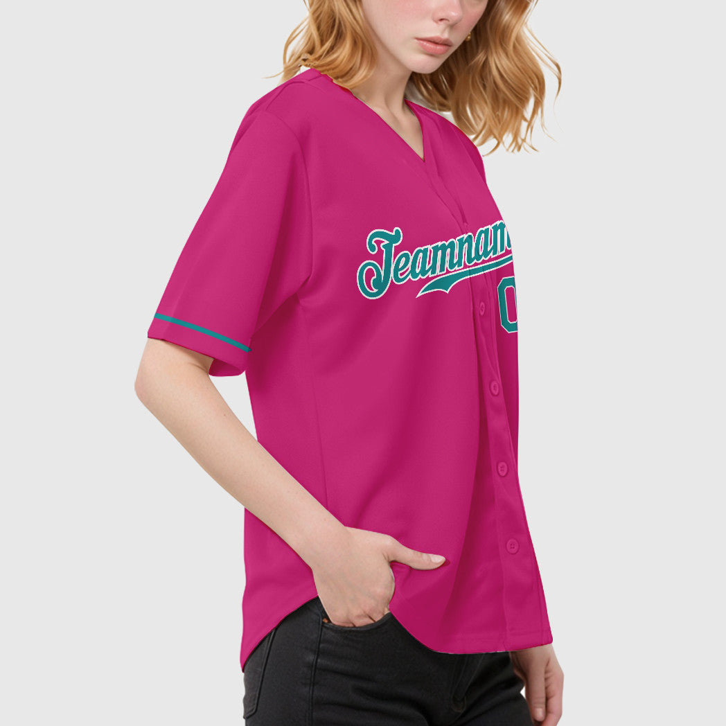Custom Pink White Teal Baseball Jersey