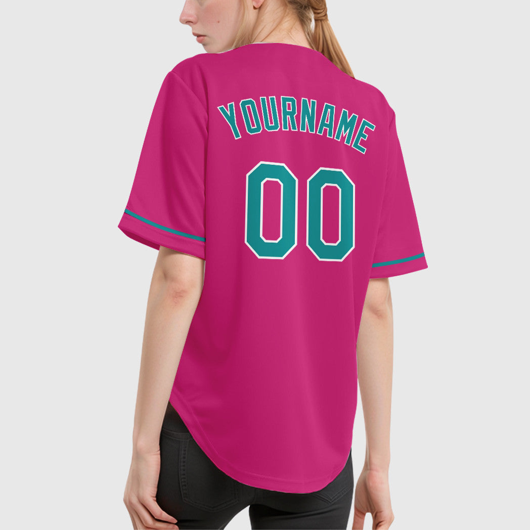 Custom Pink White Teal Baseball Jersey