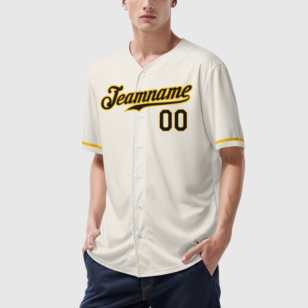 Custom Cream Black Gold Baseball Jersey