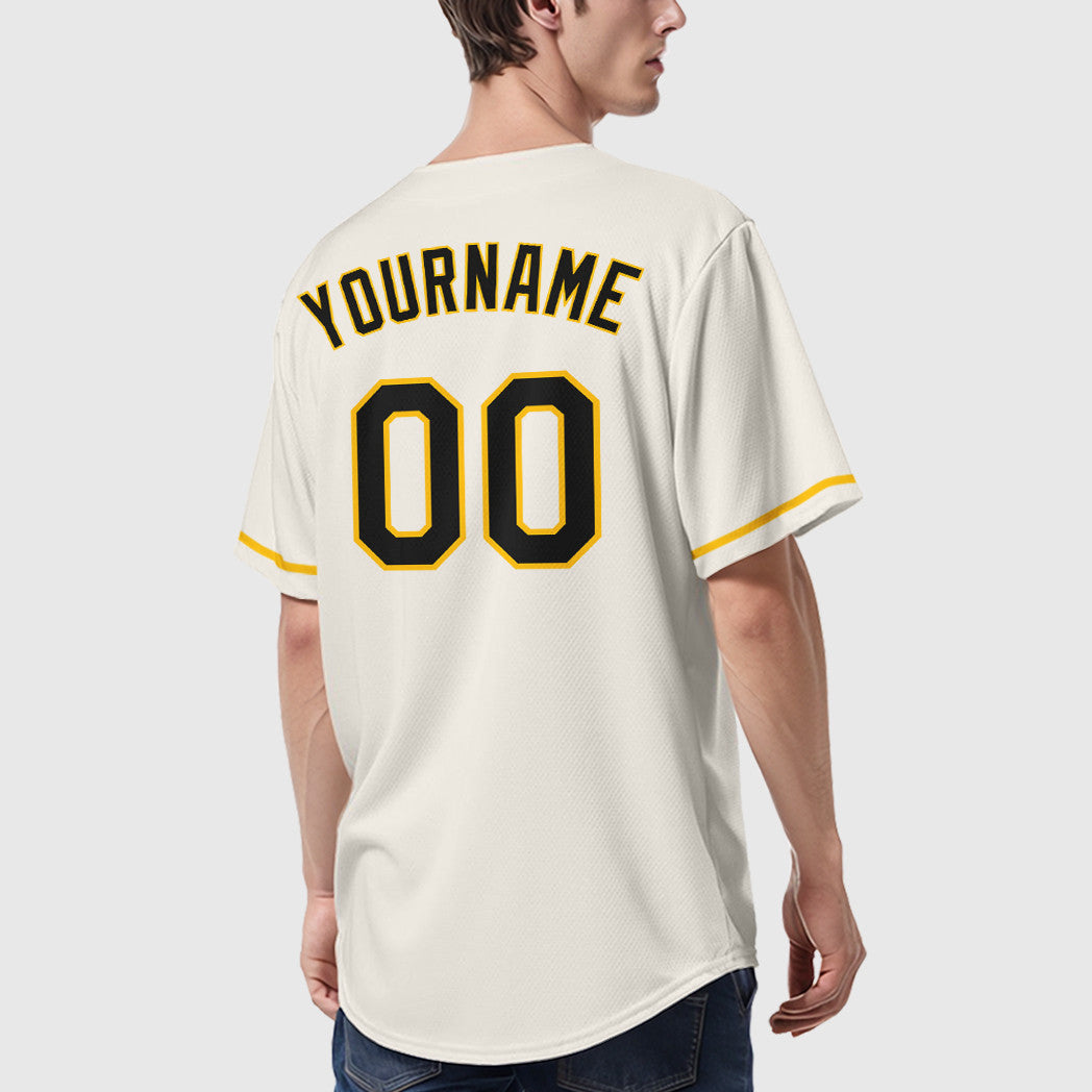 Custom Cream Black Gold Baseball Jersey