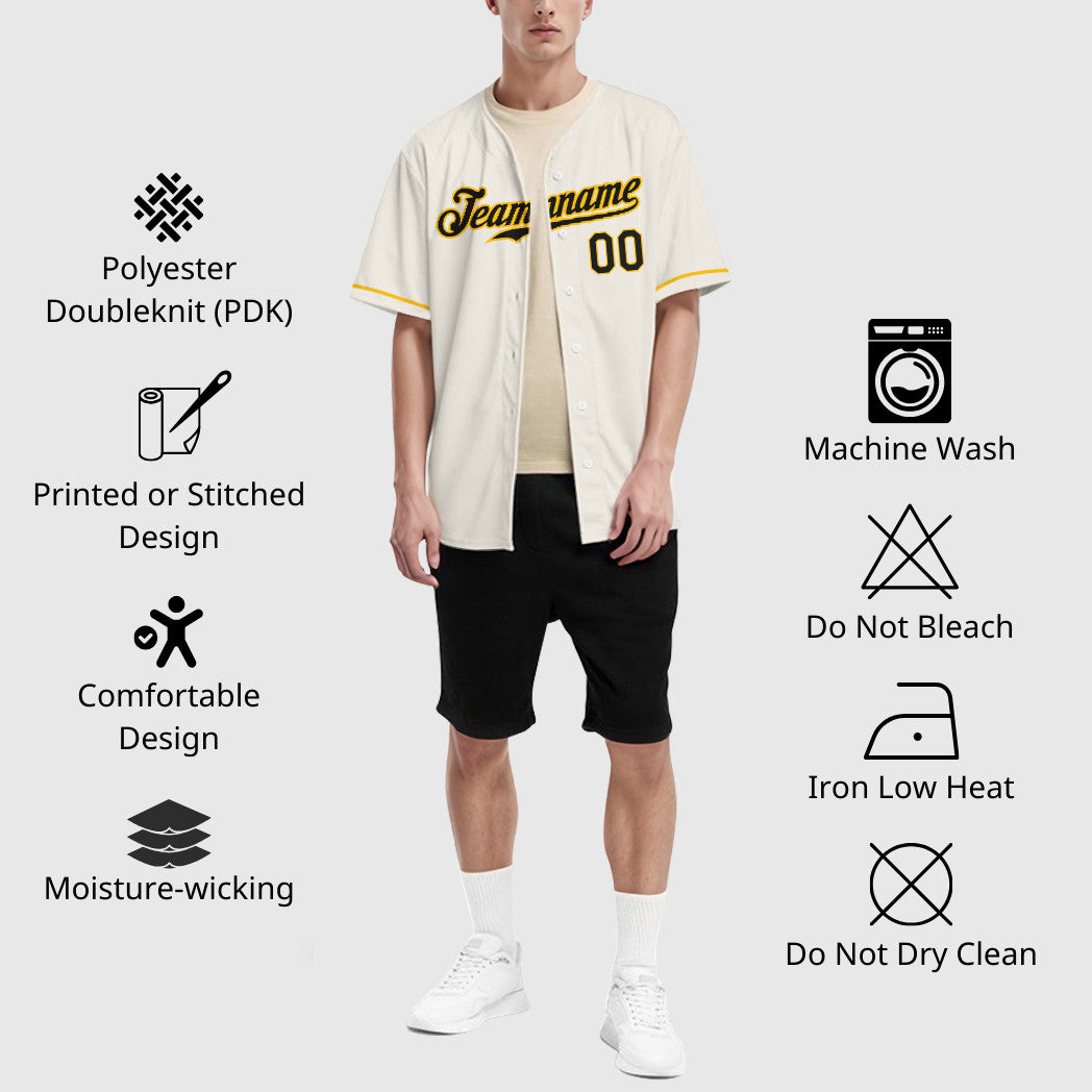 Custom Cream Black Gold Baseball Jersey
