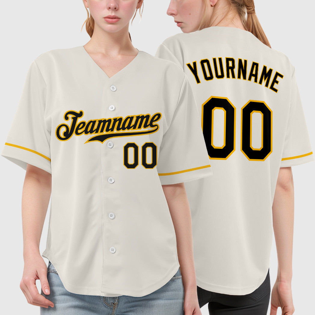 Custom Cream Black Gold Baseball Jersey