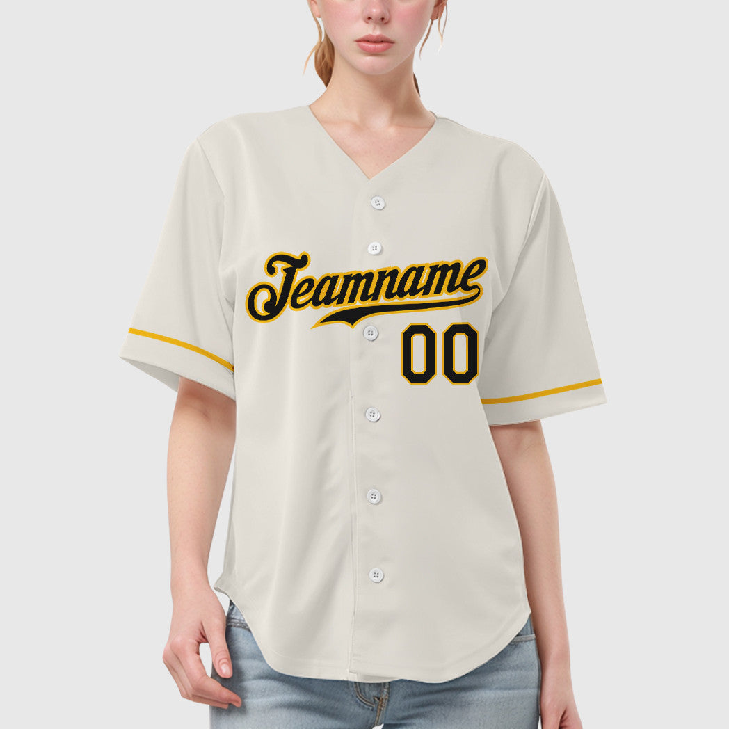 Custom Cream Black Gold Baseball Jersey