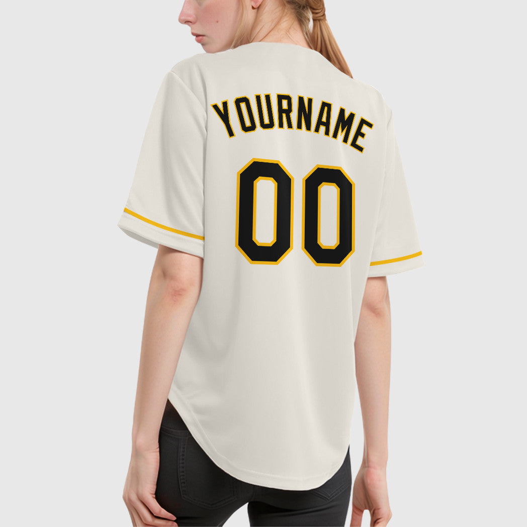 Custom Cream Black Gold Baseball Jersey