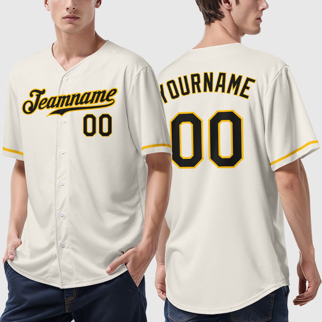 Custom Cream Black Gold Baseball Jersey