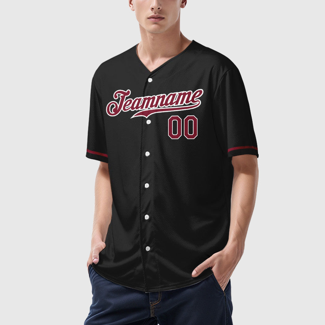 Custom Black White Crimson Baseball Jersey