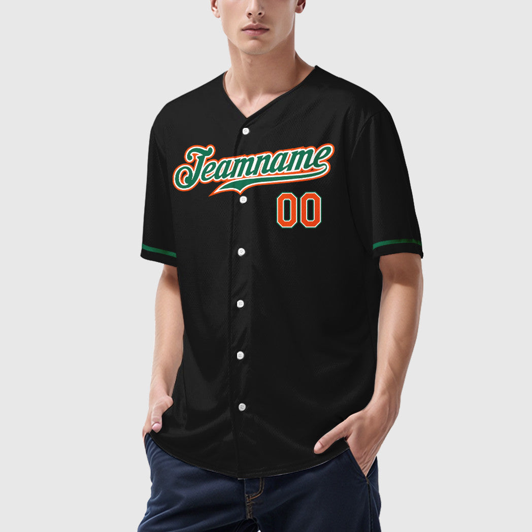 Custom Black Orange Kelly Green-White Baseball Jersey