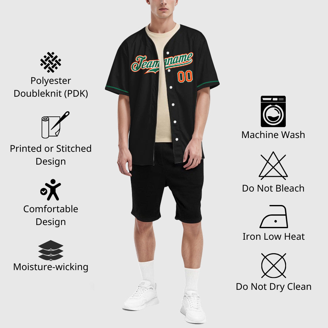 Custom Black Orange Kelly Green-White Baseball Jersey
