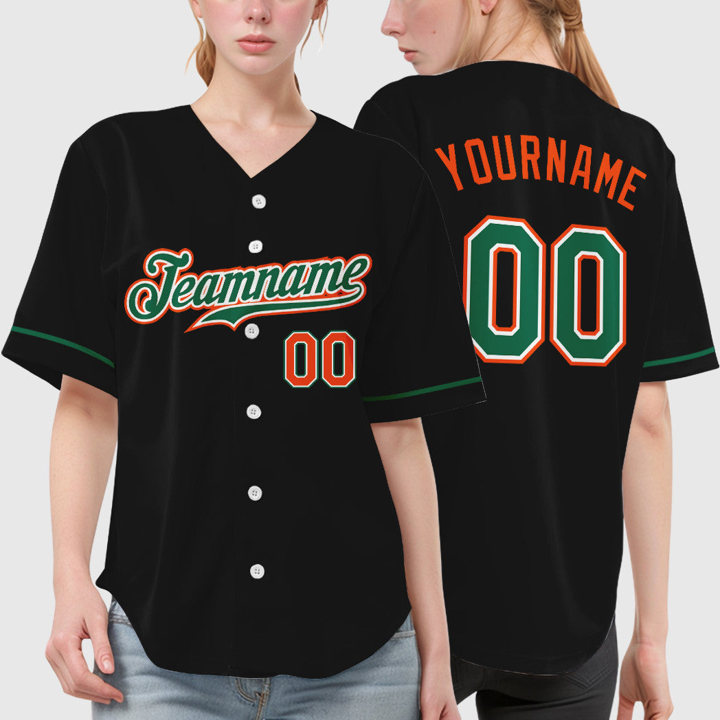 Custom Black Orange Kelly Green-White Baseball Jersey
