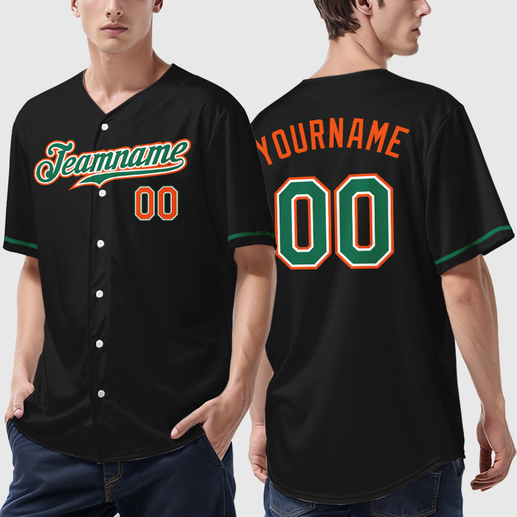 Custom Black Orange Kelly Green-White Baseball Jersey