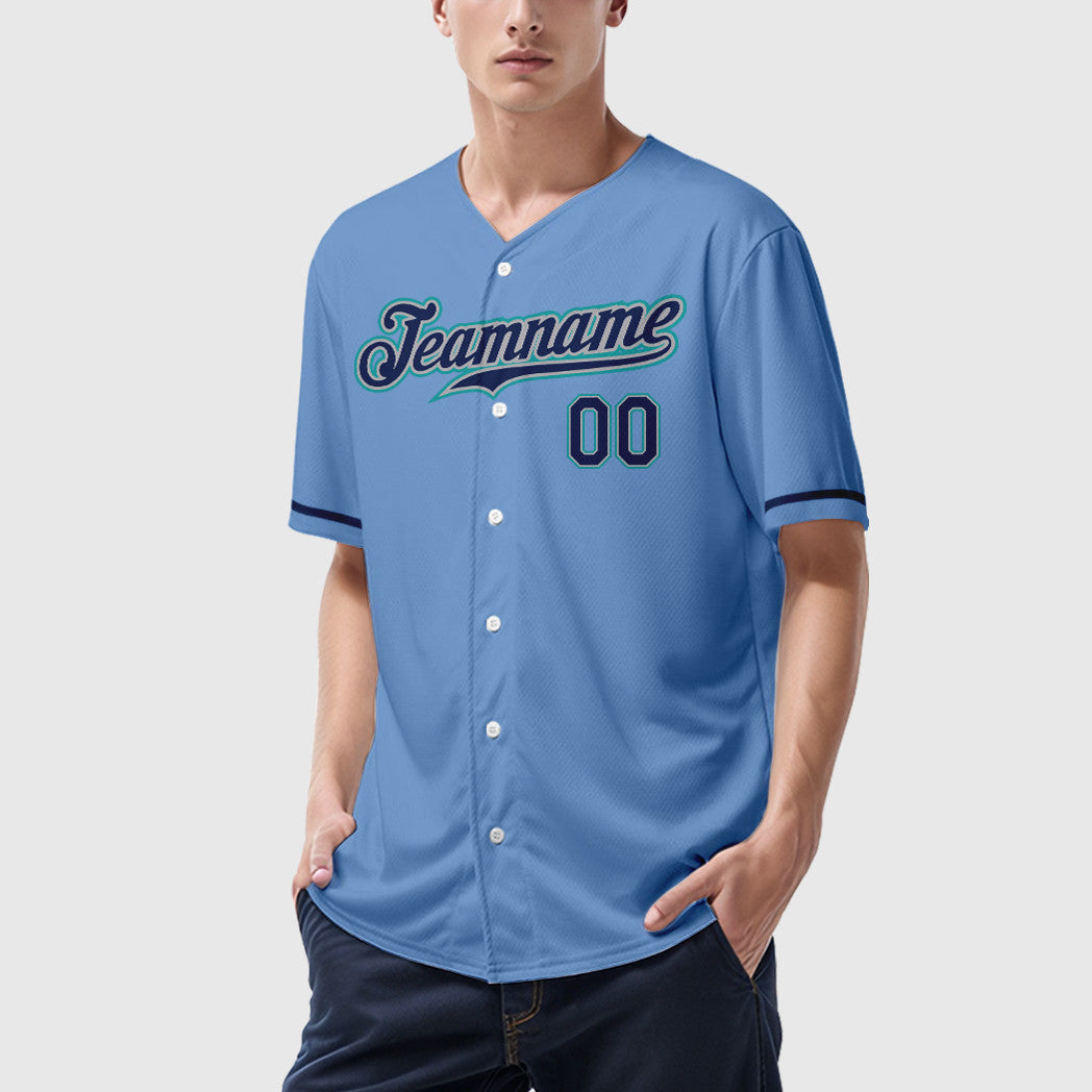 Custom Light Blue Navy Navy-Teal Baseball Jersey