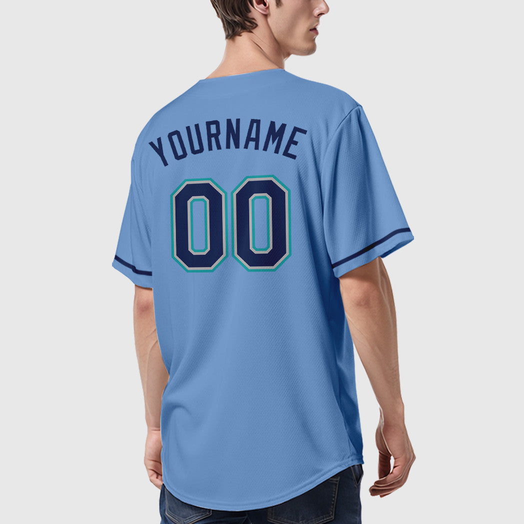 Custom Light Blue Navy Navy-Teal Baseball Jersey