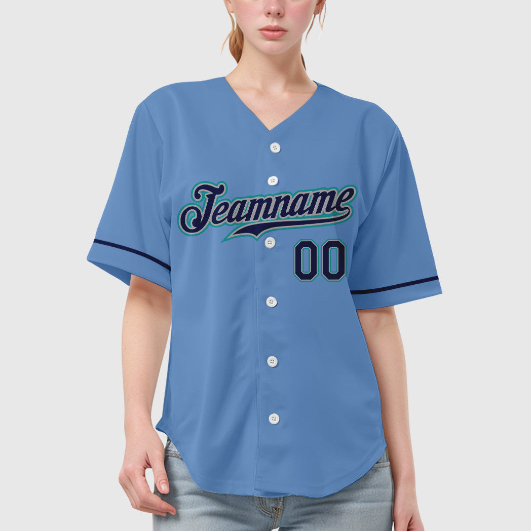 Custom Light Blue Navy Navy-Teal Baseball Jersey