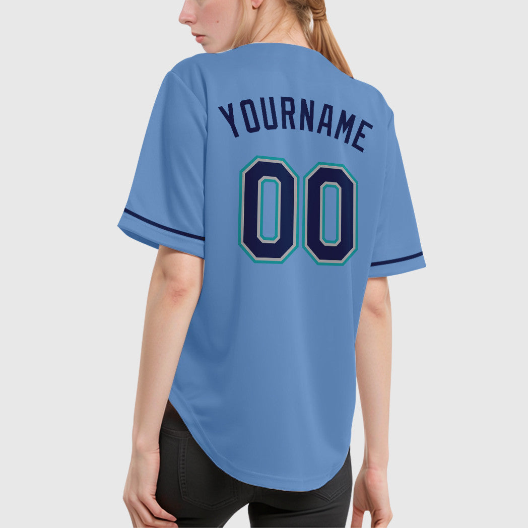 Custom Light Blue Navy Navy-Teal Baseball Jersey