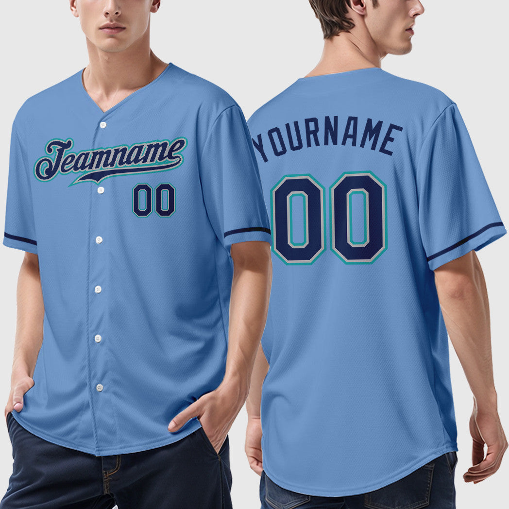 Custom Light Blue Navy Navy-Teal Baseball Jersey