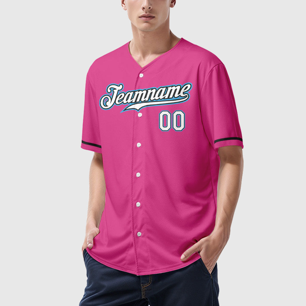Custom Pink White Sky Blue Baseball Jersey