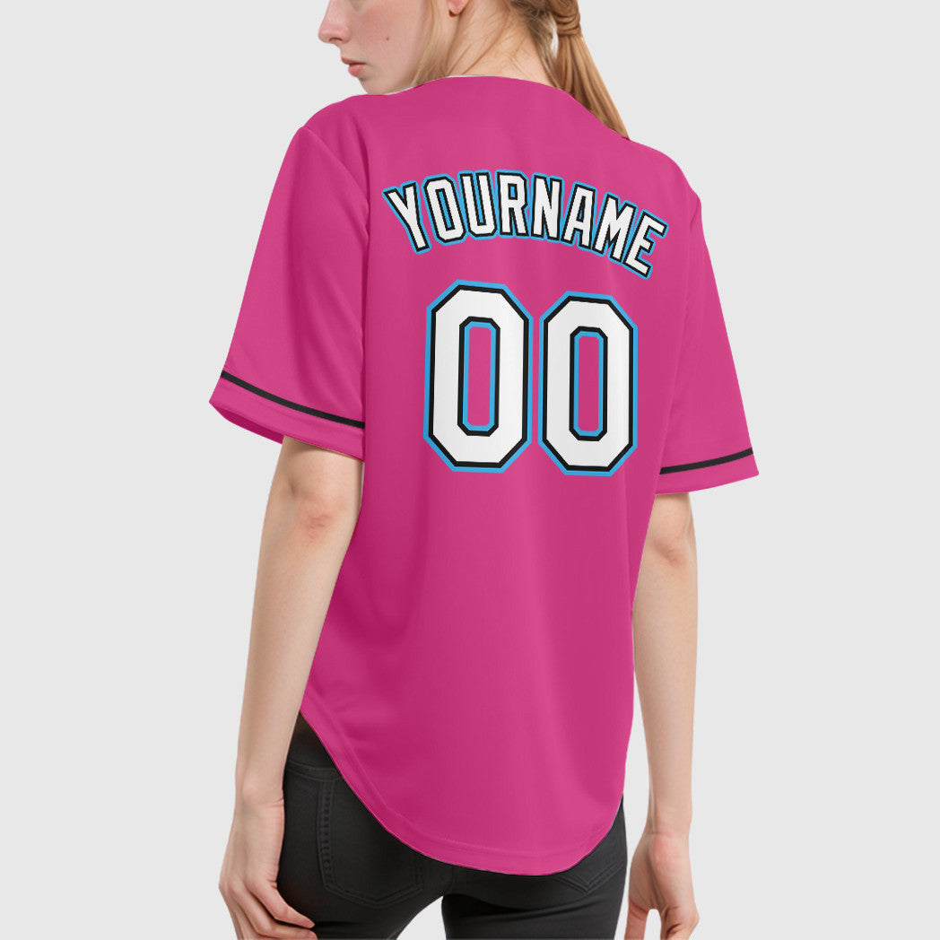 Custom Pink White Sky Blue Baseball Jersey
