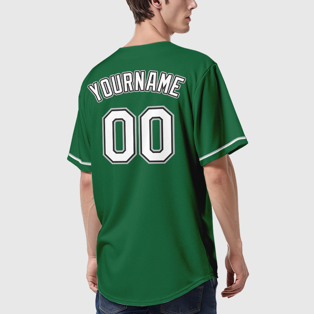 Custom Kelly Green White White Black-Gray Baseball Jersey