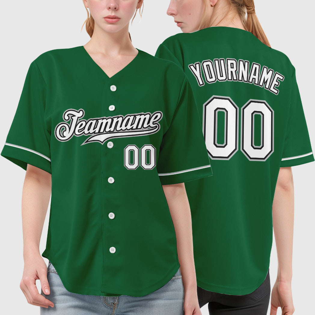 Custom Kelly Green White White Black-Gray Baseball Jersey