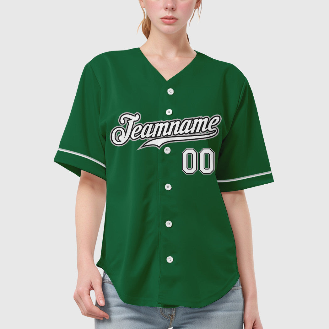 Custom Kelly Green White White Black-Gray Baseball Jersey