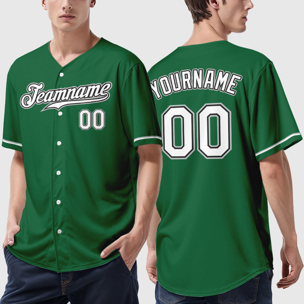 Custom Kelly Green White White Black-Gray Baseball Jersey