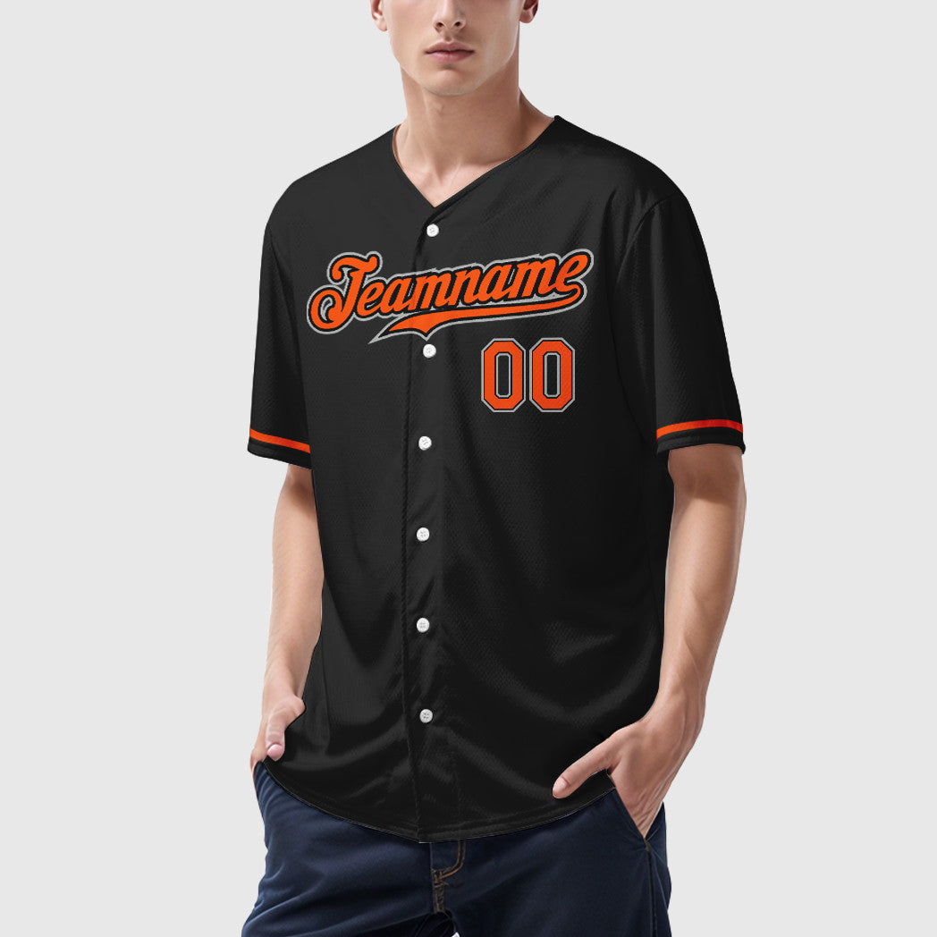 Custom Black Gray Orange Baseball Jersey