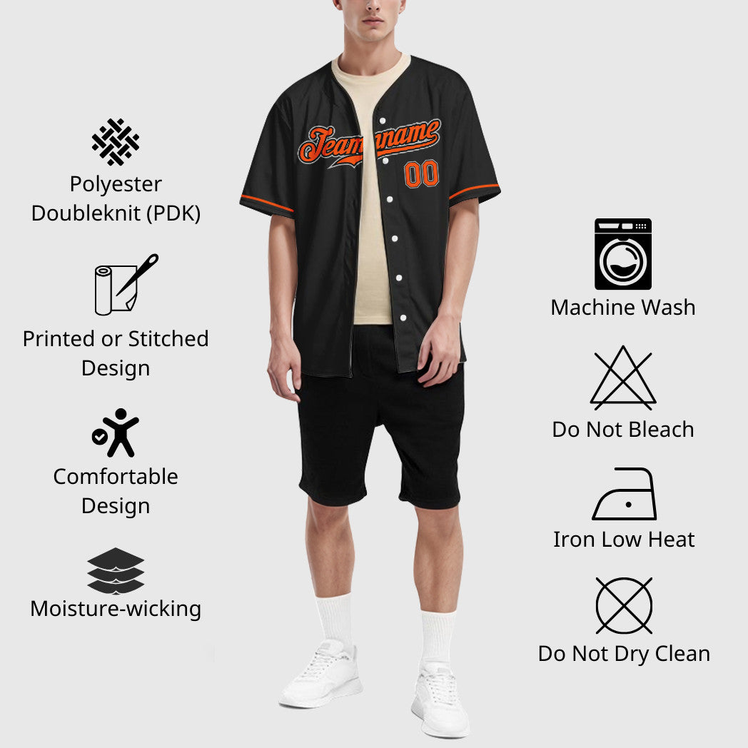 Custom Black Gray Orange Baseball Jersey