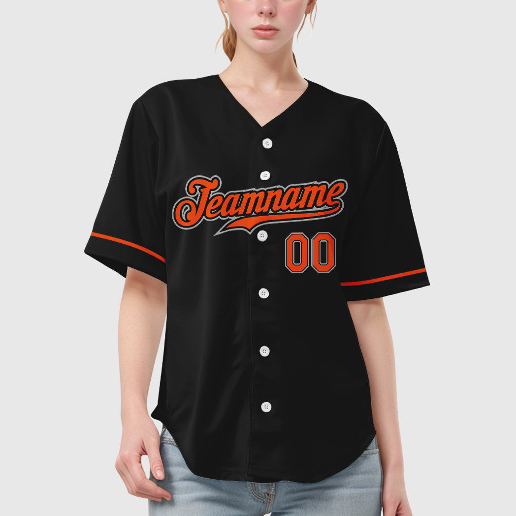Custom Black Gray Orange Baseball Jersey