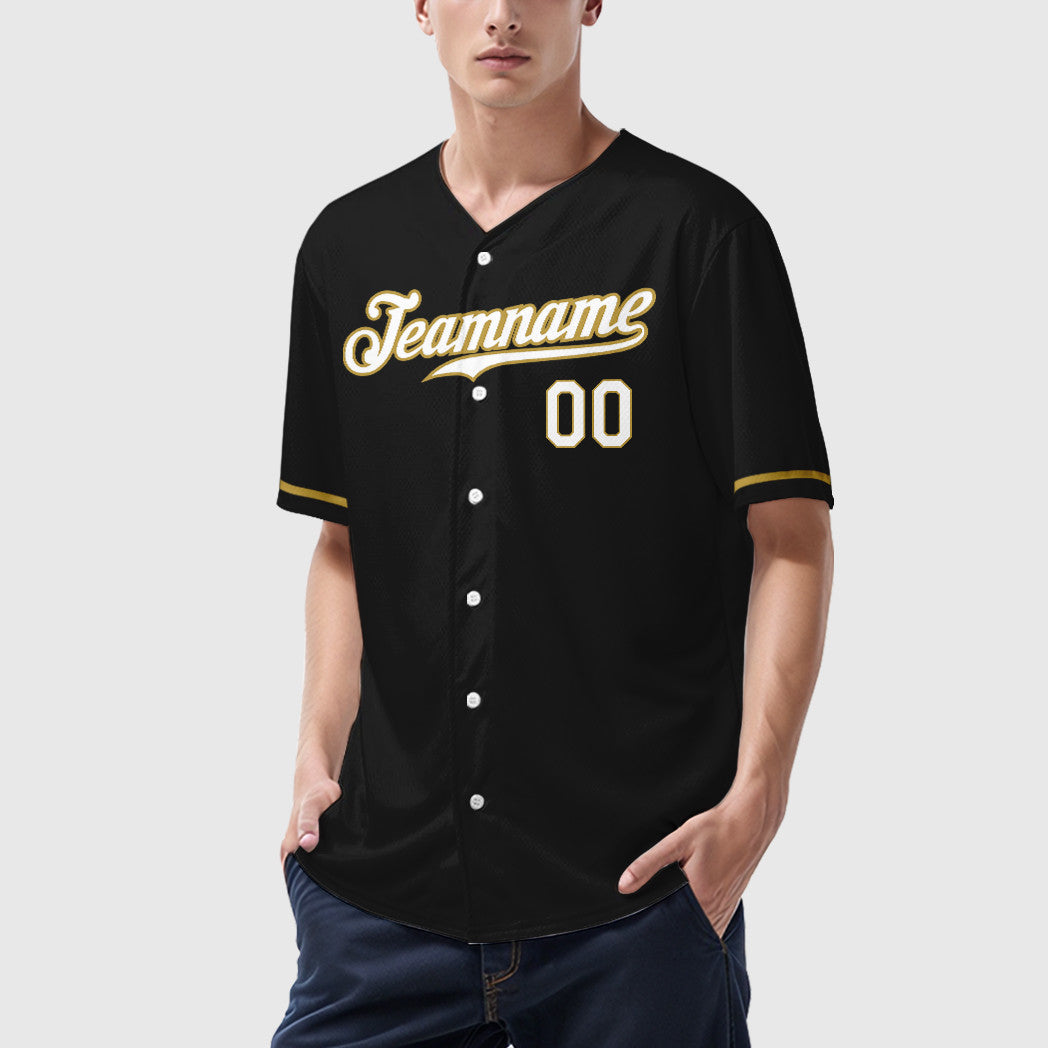 Custom Black White White-Old Gold Baseball Jersey