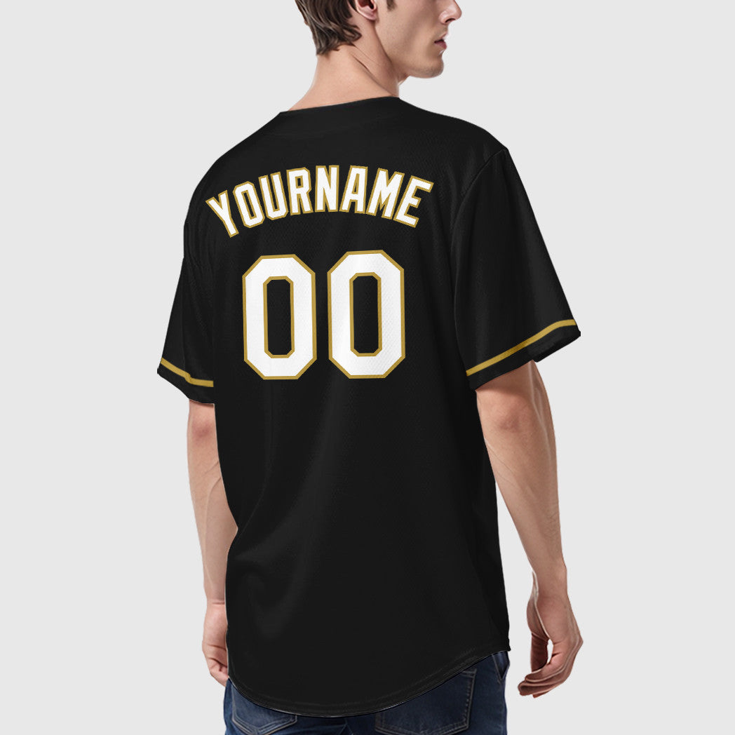 Custom Black White White-Old Gold Baseball Jersey